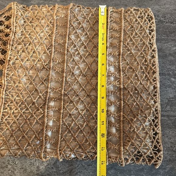 Vintage Crochet Jute Handbag Tan Cream Fabric Lining Double Handles - Picture 6 of 7